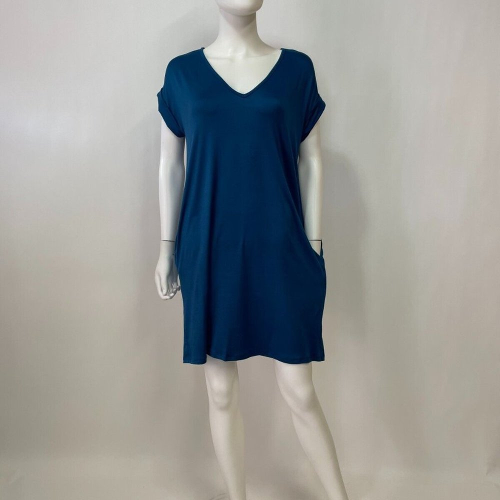 Entro  Teal V-Neck Pocket Short Sleeve Mini Dress